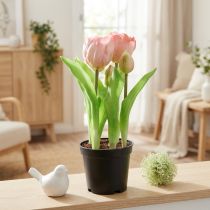 Product Artificial flowers in pot Artificial tulips pink yellow 22.5cm