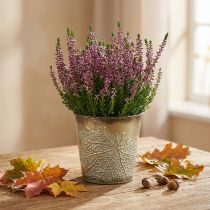 Product Planter for autumn, metal pot with leaf decoration, golden planter Ø10cm H10cm