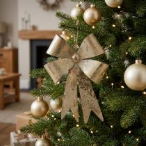 Product Bow to hang, Christmas tree decorations, golden metal decoration, antique look H23cm W16cm