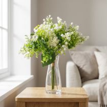 Product Decorative artificial flower bouquet, green and white, 36cm long, artificial flower decoration for table, vase &amp; windowsill, eucalyptus &amp; blossoms