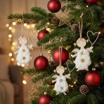 Product Christmas angel with heart Christmas tree decoration wood 14.5cm 8 pcs