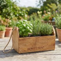 Product Planter natural wood jute with handle 35x16x21.5cm