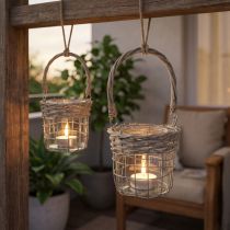 Product Lantern hanging decoration metal glass willow Ø13cm H12cm 2pcs