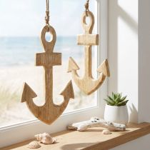 Product Anchor Decoration Hanger Maritime Wood Jute Natural 15x25cm 2pcs