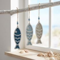Product Decorative hanger fish wood hanging decoration maritime blue 12cm 9 pieces
