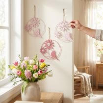 Product Decorative Ring Metal Hanging Decoration Flowers Pink Ø23cm 4 Pcs