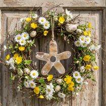 Product Flower to hang, wooden decoration with pattern, spring decoration natural, white H19.5cm