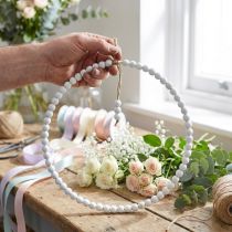 Product White pearl decorative wreath Ø28cm 4-piece set - Versatile hanging decoration for spring, wedding &amp; vintage decorations