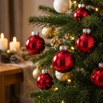 Product Glass Christmas baubles/tree ornaments in red, Ø4cm, 24 pieces