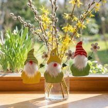 Product Spring decoration gnome for hanging, wooden gnome with flower, H17cm, 6 pieces
