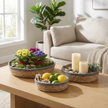 Product Round basket tray set, natural, woven plant bowls & decorative tray, 3-piece set Ø33/30/25cm H8/7cm