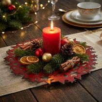 Product Christmas plate metal decorative plate with stars red Ø34cm