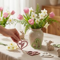 Product Wooden hearts decorative hearts wood pink green white 5.5cm 18 pcs
