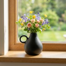Product Mini ceramic vase black handle ceramic decoration H8.5cm