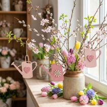Product Hanging decoration wooden watering can deco pink deco hanger 14x12cm 6pcs