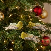 Product Christmas decoration bird on clip, green, glitter, 12cm, 6 pieces assorted