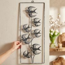 Product Metal decoration for hanging, swallows, wall decoration Silver, washed white H47.5cm