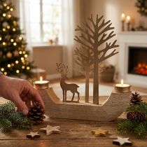 Product Tealight holder wood metal deer decoration forest 23.5cm
