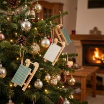 Product Decorative sleigh wood for hanging mint green white 9.5cm 6pcs