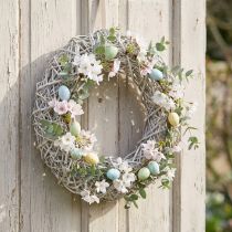 Product Decorative wreath, wood, rattan, natural white, Ø40cm, H9.5cm