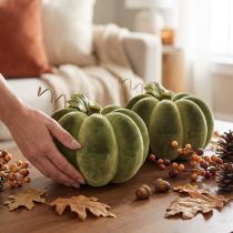 Product Flocked pumpkin decoration, 20cm, green pumpkin, velvet look, 2 pieces