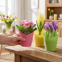 Product Planter paper plant pot woven pink yellow green Ø9cm H18cm 9pcs