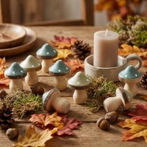 Product Wooden scatter decoration mini mushrooms, decorative fly agaric mushrooms, green, Ø2.5cm, 24 pieces