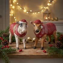 Product Christmas Cow Decoration Cow with Hat White Brown L15.5cm 2 Pcs