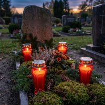 Product Red grave lights/candles, 18h burning time, Ø9cm H19cm, 4 pieces