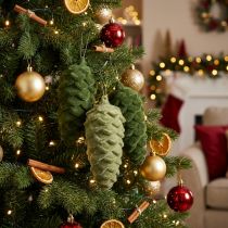 Product Decorative green pine cones, hangers, Christmas decoration, set of 6