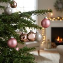 Product Glass Christmas tree ornaments, pink and grey, Ø50mm, 24 pieces
