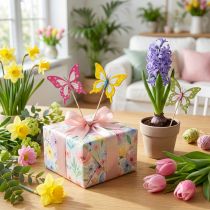 Product Flower picks, craft supplies, butterfly motif for decorating gift wrapping, 28.5cm, 12 pieces