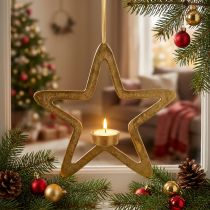 Product Decorative star tealight holder metal for hanging golden 24cm