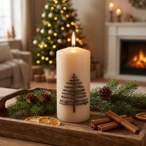 Product Christmas candle, beige, fir tree design, 150/70mm, 63h, RAL