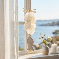 Product Maritime decoration hanger Capiz shell with fish white 39cm