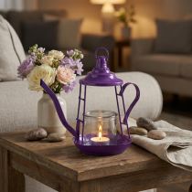 Product Tealight holder glass lantern teapot purple Ø13cm H22cm