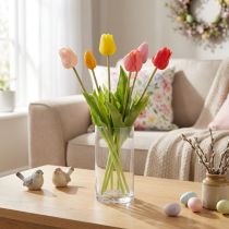 Product Artificial tulip bouquet, colorful, realistic decoration, high quality for home, 43cm, 7 pieces