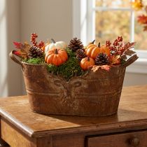 Product Oval metal bowl with handles, deer motif, rust finish, 36cm