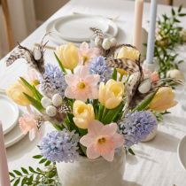 Product Feather branch decorative stakes with natural feathers, Easter decoration for elegant arrangements, 37cm, 12 pieces