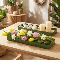 Product Decorative tray, metal and wood, green, 35.5×11×3cm, 2 pieces