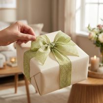 Product Decorative ribbon with glitter, wide ribbon for gift wrapping, 55mm wide, 15m long