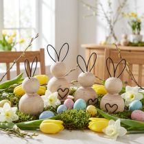 Product Easter bunnies wood metal in natural black H10.5cm 6 pcs