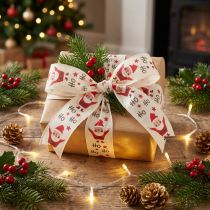 Product Christmas ribbon with Santa cotton ribbon cream 40mm 15m