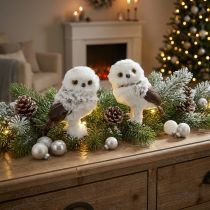 Product Snowy Owl Decorative Figurine, Owl Pair, White and Brown, 12cm High, 2 Pieces