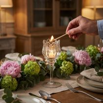 Product Glass tealight holder, decorative flower shape for a stylish ambience, 17cm