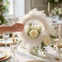Product Feather wreath ideal for wedding decoration and atmospheric Easter decoration 20cm