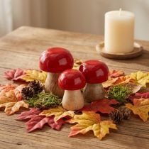 Product Decorative mushrooms, red lacquered, wooden mushrooms, button mushrooms, H5cm Ø4cm, 6 pieces