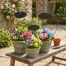 Product Flower basket with handle and metal sign, Ø23/20/17cm, set of 3.