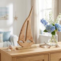 Product Decoration Sailboat Wood on Base Natural Maritime H57,5cm