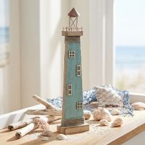 Product Lighthouse Antique Look Maritime Table Decoration Wood Blue 40.5cm